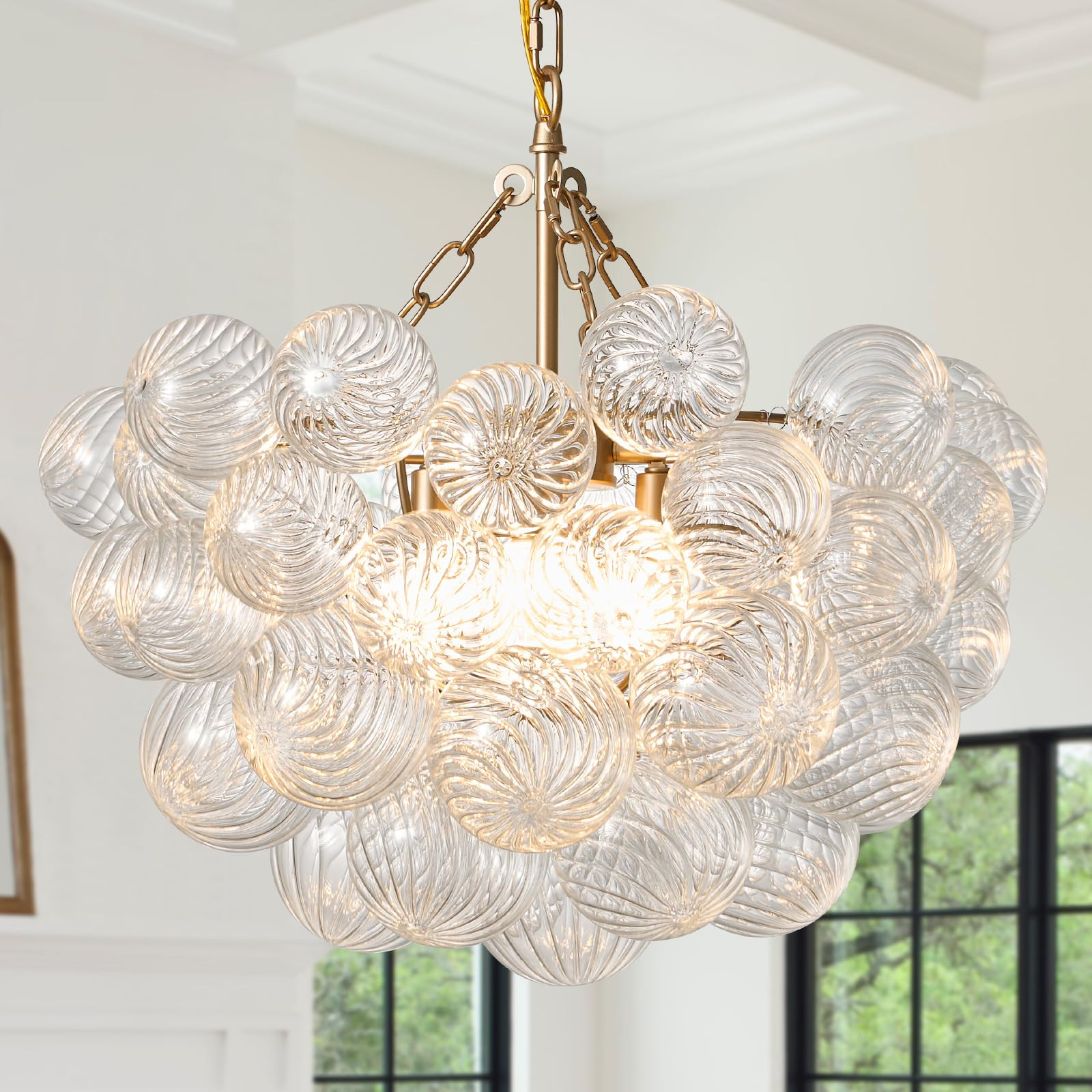 Nordic Bubble Ball Swirled Modern Chandelier,Dia 20 Inch Bubble Lighting, Gold and Clear Glass, C... | Amazon (US)