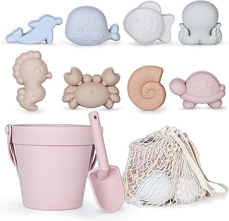 MarcZero 11Pcs Silicone Beach Toys,Modern Baby Beach Toys,Travel Friendly Beach Set,Silicone Buck... | Amazon (US)