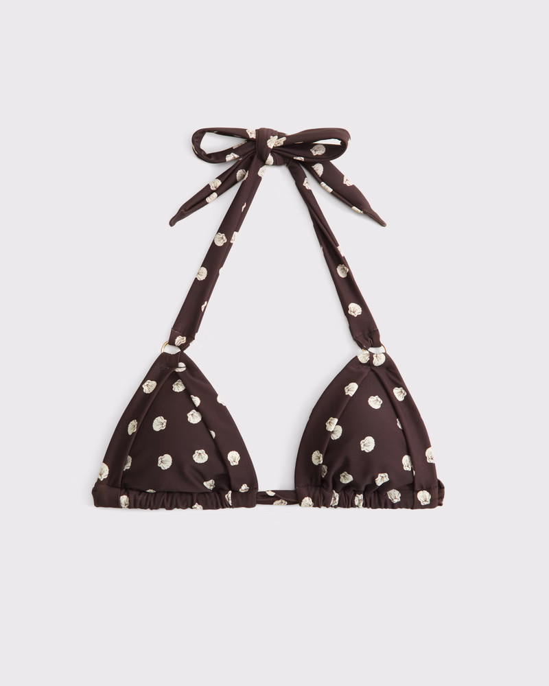 Abercrombie & Fitch Women's O-Ring Halter Triangle Bikini Top in Brown Shell Pattern - Size XXS | Abercrombie & Fitch (US)