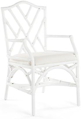 Kouboo Rattan Chippendale Upholstered Dining Armchair, White, Set of 2 Chairs | Amazon (US)