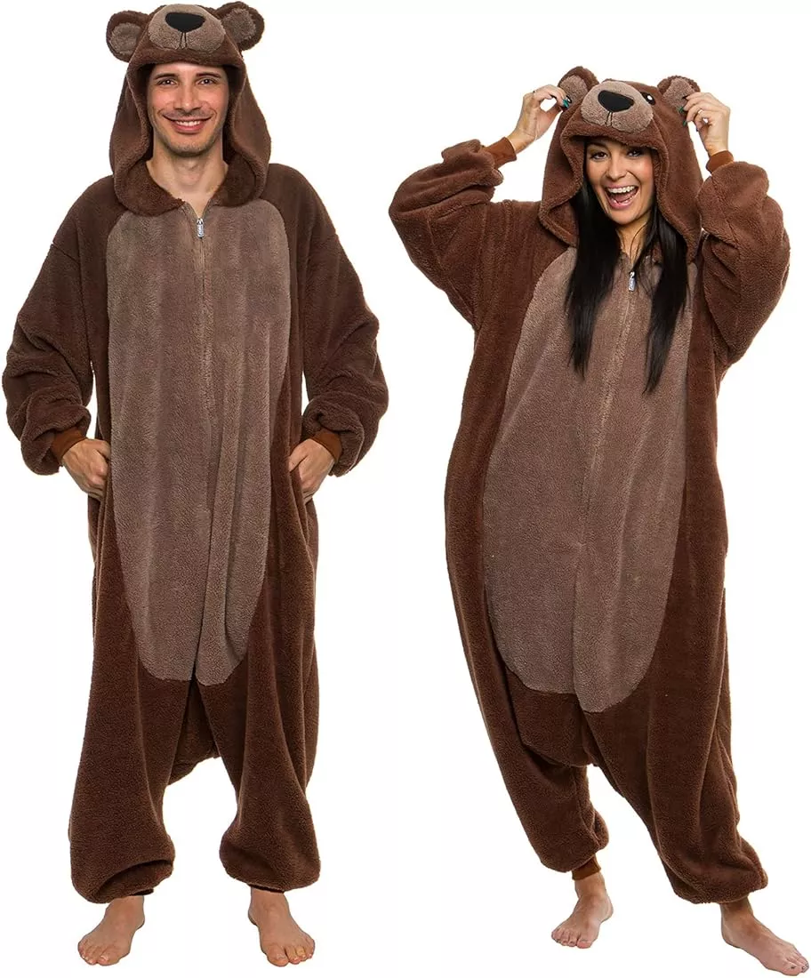 Funziez! Slim Fit Sherpa Adult Onesie - Animal Halloween Costume - Plush  One Piece Cosplay Suit for Women and Men : : Clothing, Shoes 