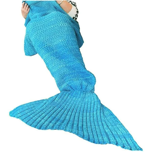 Soft Mermaid Tail Blanket Blue for Adults Women Teens,Crochet Knitted Sofa Blanket,Handmade Fleec... | Walmart (US)