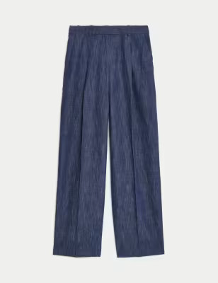 Cotton Rich Pleat Front Wide Leg Trouser | M&S Collection | M&S | Marks & Spencer IE