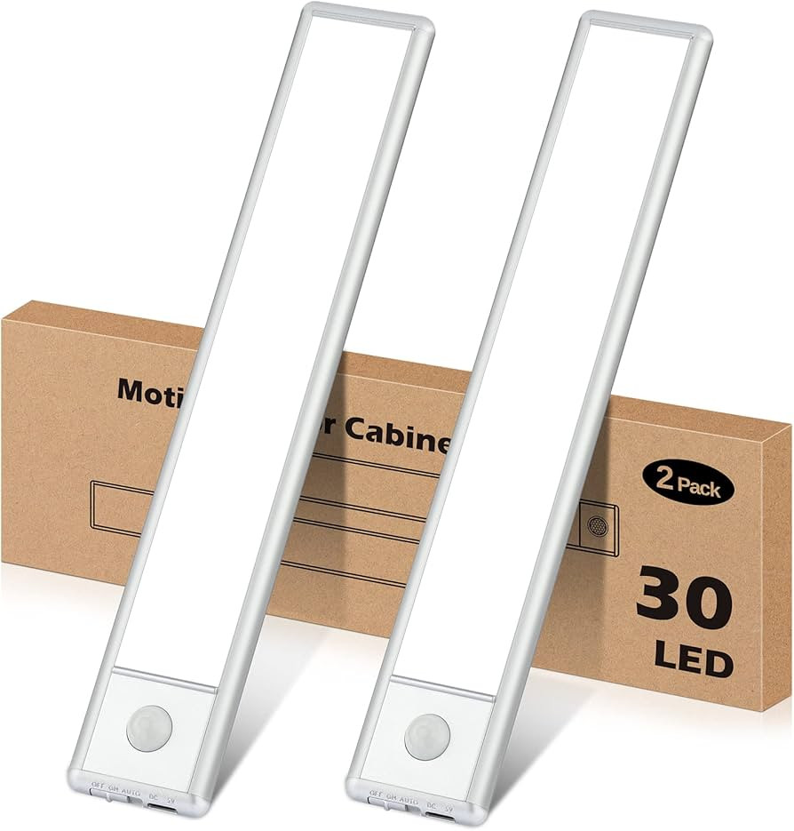 30-LED Motion Sensor Under Cabinet Lights, Magnetic Rechargeable Under Counter Closet Light, Wire... | Amazon (US)