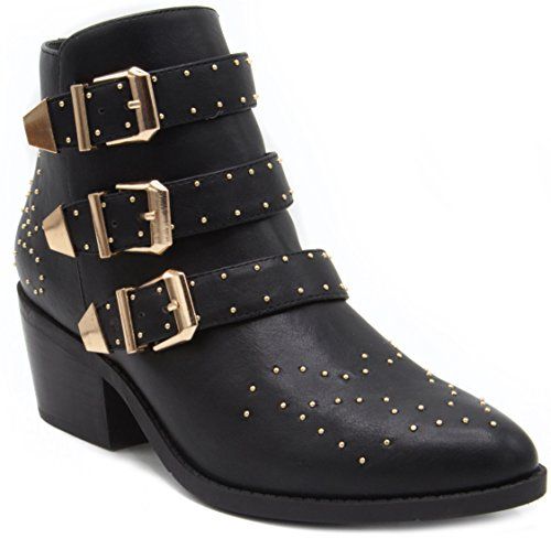 Mari A Women's Stellar Bootie Ankle Boot With Triple Buckle 7 Black | Amazon (US)