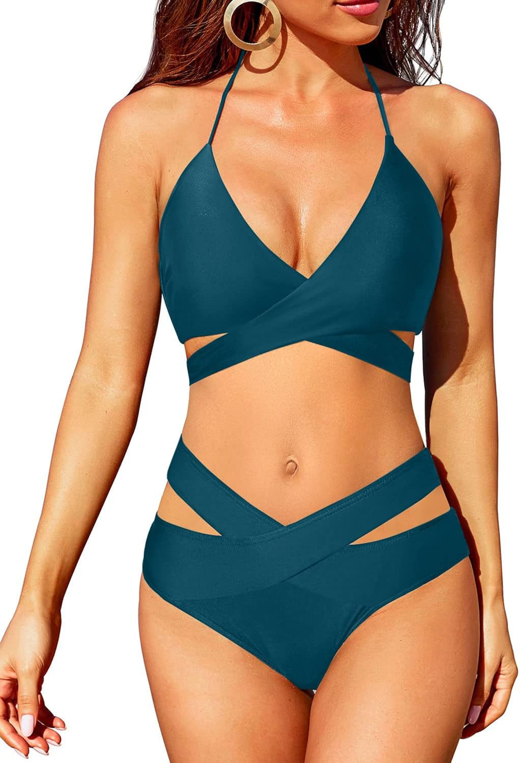 Holipick High Waisted Bikini Push Up Teal Bikini Blue Bikini Swimsuit | Amazon (US)