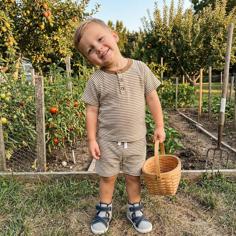 MERSARIPHY Toddler Baby Boy Clothes 6 12 18 Months 2T 3T Summer Outfit Waffle Knitted Stripe Casu... | Amazon (US)