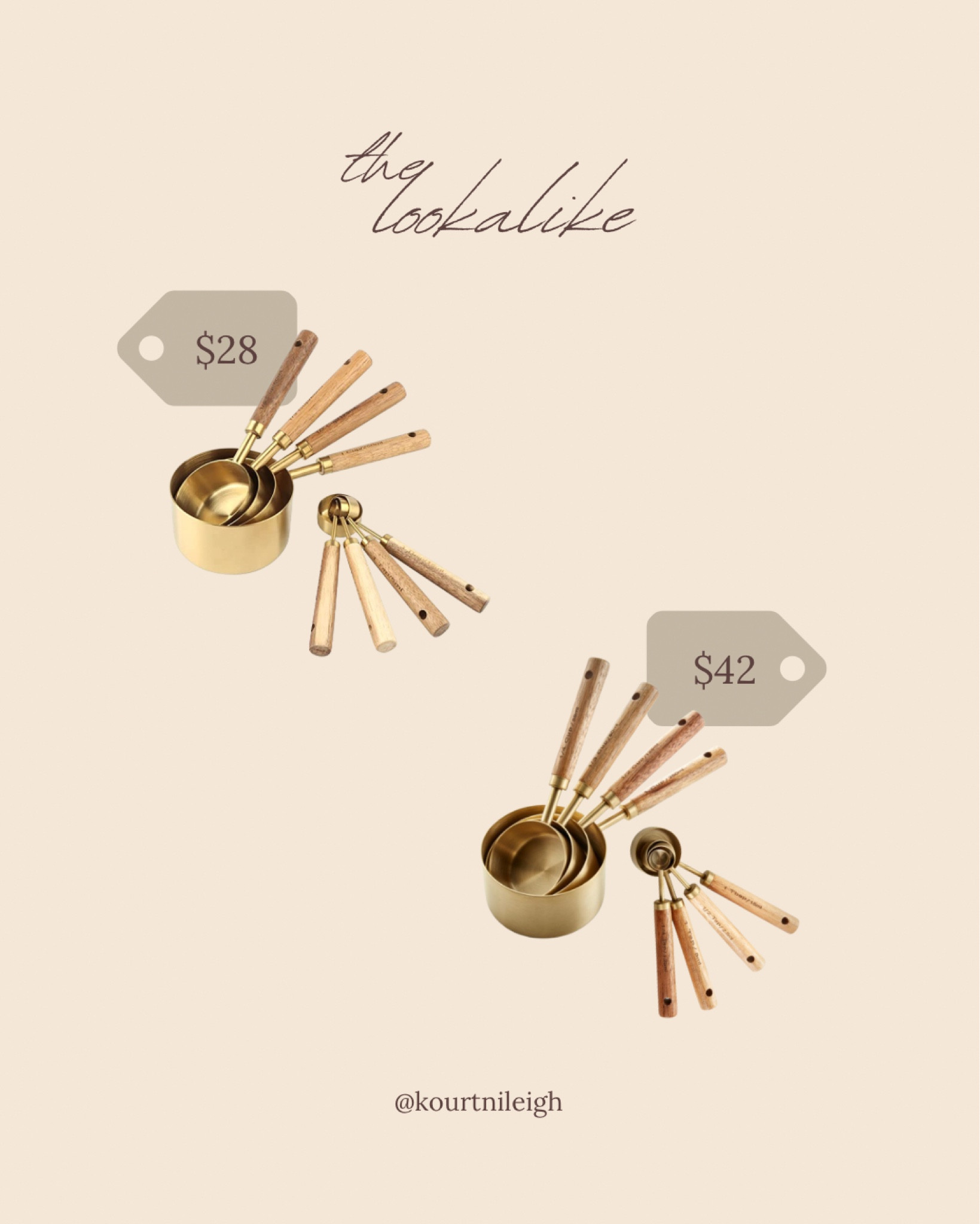 The Lookalike! I found the cutest stainless steel Measuring Cups & Spoons. The lookalike is almost identical to the splurge and at a fraction of the cost! 

#LTKFind #LTKhome #LTKunder50