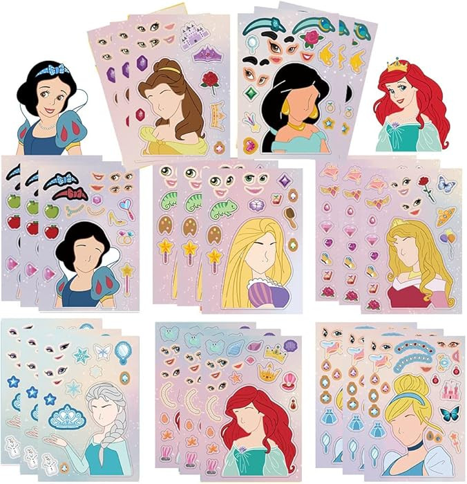 Princess Stickers for Kids - 24 Sheets Make Your Own Princess, Girls Make a Face Stickers, Classr... | Amazon (US)