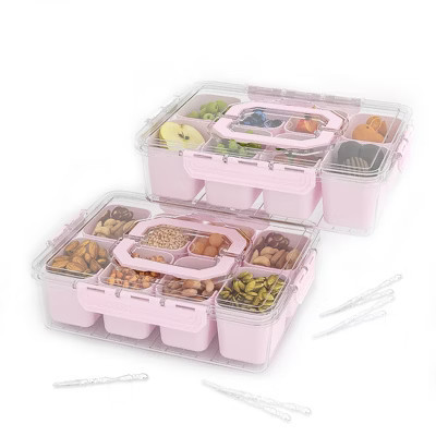 YIGII-split tray with lid and handle, 8 compartments, snack box container, cooked food organizer, candy, nut, fruit, snack box, 2 packs,Pink | Target