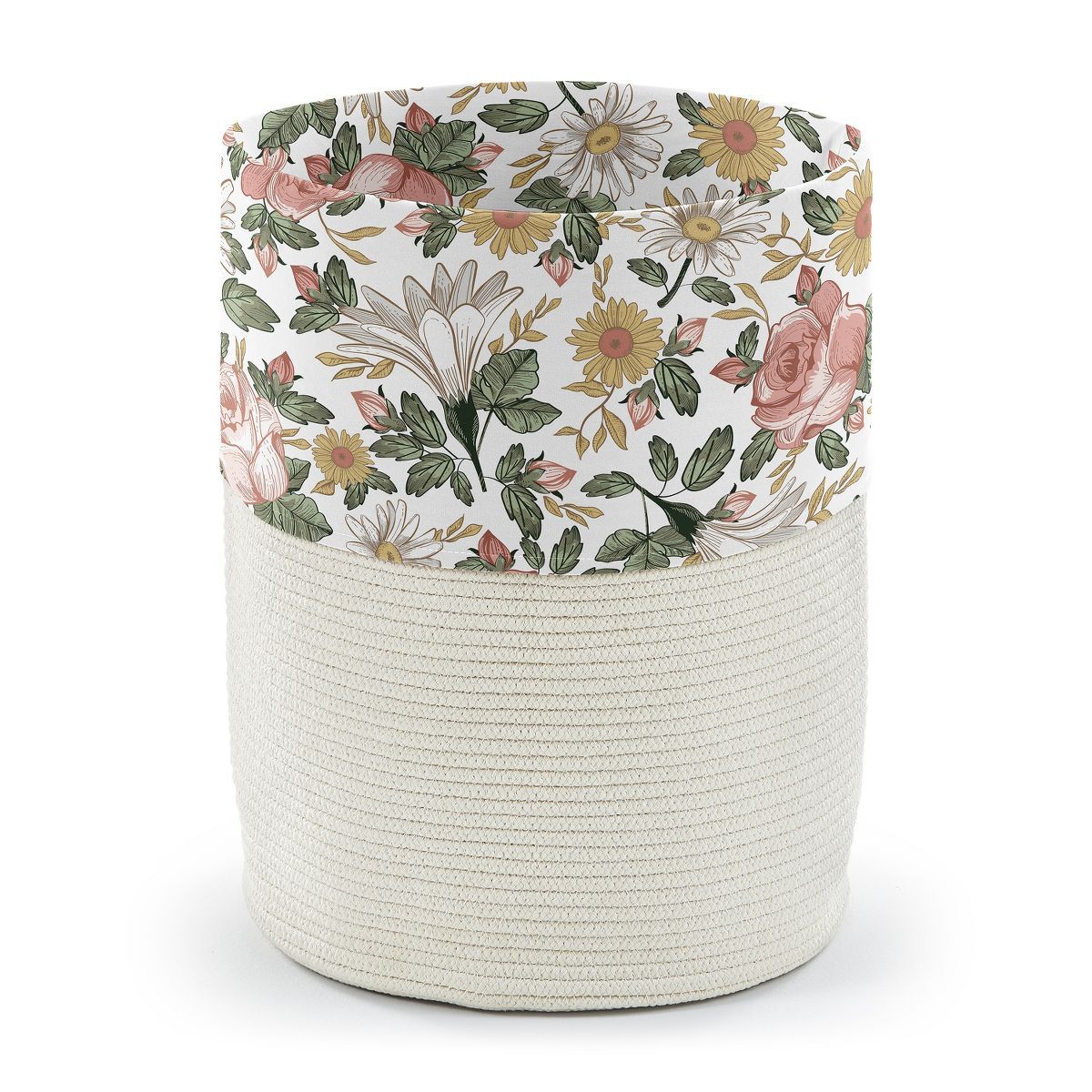 Sweet Jojo Designs Woven Cotton Rope Laundry Hamper Decorative Storage Basket Vintage Floral Pink... | Target