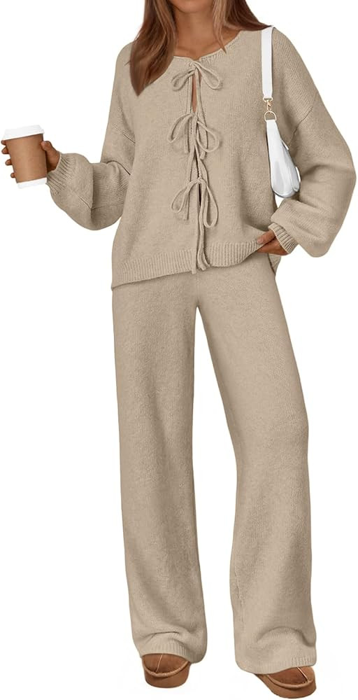 LILLUSORY Womens Lounge Sets 2 Piece Tie Front Oversized Sweater 2025 Fall Fashion Airport Travel... | Amazon (US)