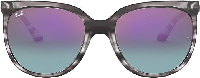 Ray-Ban RB4126 Cats 1000 Eye Sunglasses, Striped Grey Havana/Blue Mirror Gradient Fuchsia, 57 mm | Amazon (US)