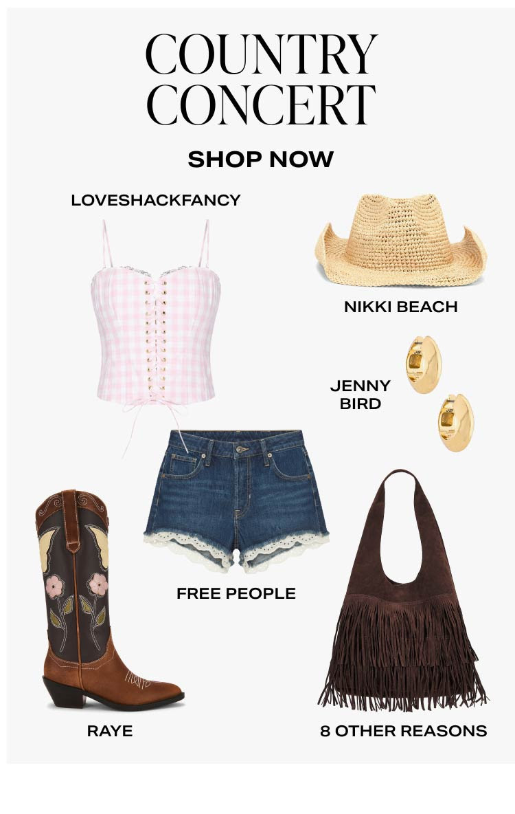 The country concert outfit you've been searching for. This REVOLVE look pairs a feminine corset top with denim shorts, cowboy boots, a fringe shoulder bag, a straw cowboy hat, and gold jewelry for the ultimate western-inspired summer outfit. Perfect for country concerts, music festivals, rodeos, Nashville trips, girls' weekends, and summer nights. Shop this entire country concert outfit and all my favorite western fashion finds on LTK.

#LTKStyleTip #LTKSummer #LTKFashion #LTKFestival #REVOLVE #RevolveStyle #RevolveFashion #CountryConcertOutfit #CountryConcert #WesternFashion #CowgirlStyle #CowgirlOutfit #WesternStyle #CowboyBoots #ConcertOutfit #FestivalFashion #MusicFestival #NashvilleStyle #DenimShorts #CorsetTop #FringeBag #StrawCowboyHat #SummerStyle #SummerOutfit #RodeoStyle #BootsAndBling #WesternChic #OOTD #FashionInspo #OutfitIdeas #DateNightStyle #VacationStyle #SouthernStyle #TrendingFashion #ShopMyLook #ConcertSeason #GirlsNightOut #WesternWear #CountryGirlStyle #FestivalOutfit 

 #LTKSaleAlert