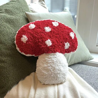 Mushroom Throw Pillow Tufted Mushroom Shape Decorative Cushion 15” X 15” – Mushroom Decor For Bed, Couch, Living Room (Red) | Wayfair North America
