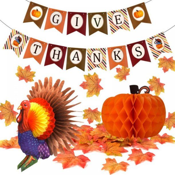 3 Pack Thanksgiving Table Decorations Tissue Turkey Banner and Pumpkin, with 200 Pcs Artificial M... | Walmart (US)