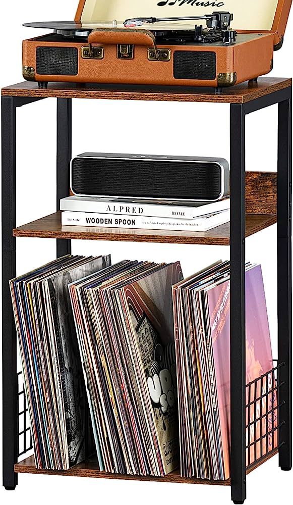 LELELINKY 3 Tier End Table,Record Player Stand with Storage Up to 100 Albums,Turntable Stand for ... | Amazon (US)