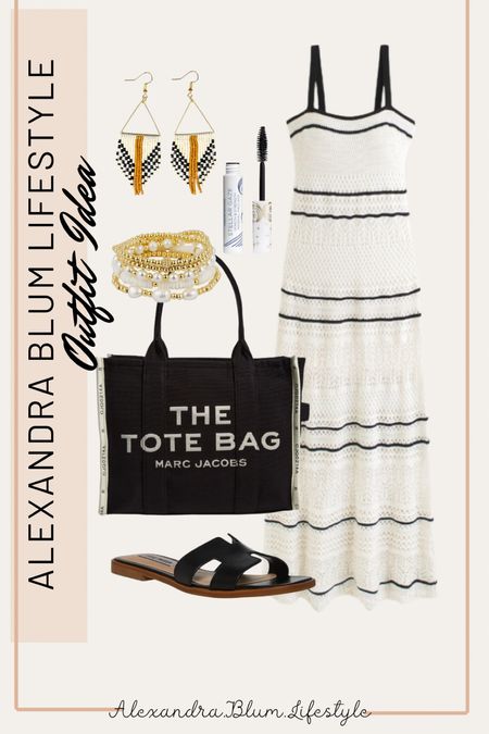Abercrombie vacation outfit idea! Beach maxi crochet dress perfect for beach vacation dinner date night or lounging pool side at a resort! Marc Jacobs large tote bag is the perfect travel bag! I also paired this outfit with black slide sandals, beaded dangle earrings, gold beaded bracelets, and a best selling Amazon mascara! Amazon accessories! 

#LTKswim #LTKshoecrush #LTKitbag