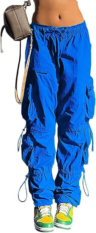 QYANGG Baggy Parachute Pants for Women Drawstring Elastic Low Waist Ruched Cargo Pants Multiple P... | Amazon (US)