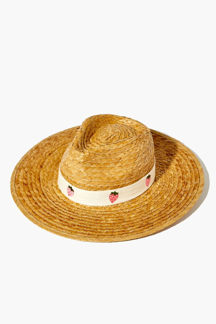 Strawberry-Trim Straw Fedora | Forever 21 (US)