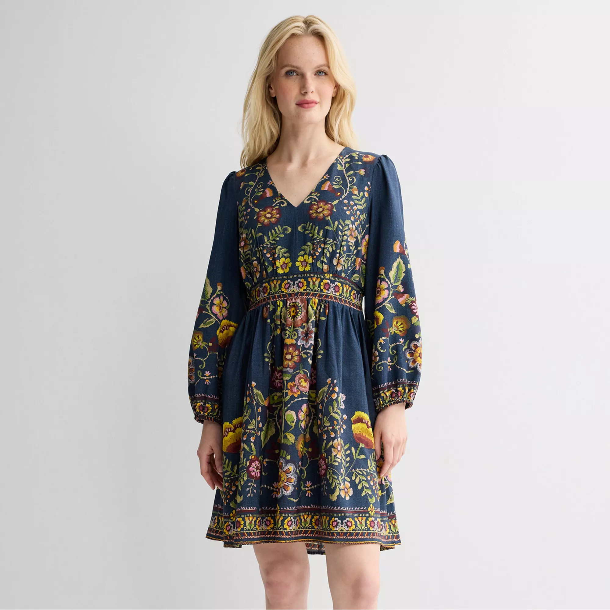 Women's London Times Bishop Sleeve V-Neck Mini Dress | Kohl's