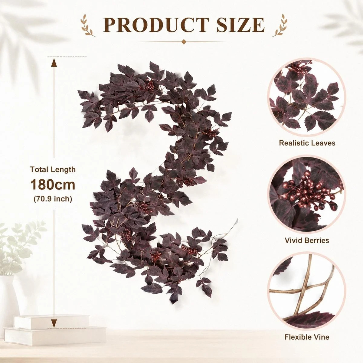 1 Pack Fall Garland For Mantle 5.9Ft Plum Artificial Cimicifuga Ramosa Plant Leaves Garland Autum... | Wayfair North America