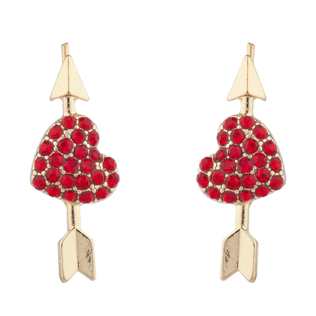 Lux Accessories Gold Tone Red Heart Valentines Day V-Day Novelty Arrow Earrings | Walmart (US)