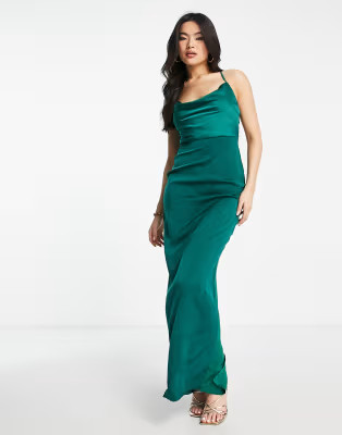 NaaNaa cowl neck satin maxi dress in emerald green | ASOS | ASOS (Global)