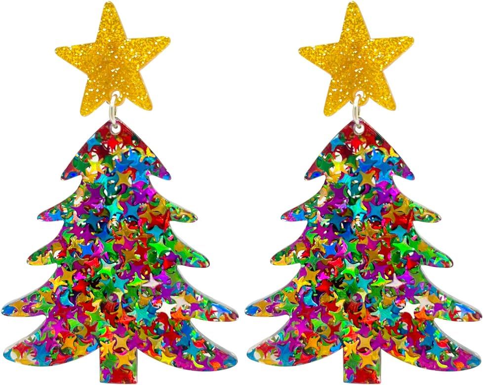 Christmas Tree Earrings for Women Acrylic Christmas Holiday Earrings Christmas Gifts for Teens Gi... | Amazon (US)