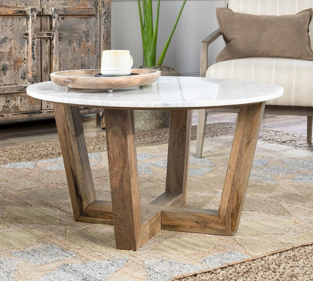 Manali 32" Round Marble Coffee Table | Pottery Barn (US)