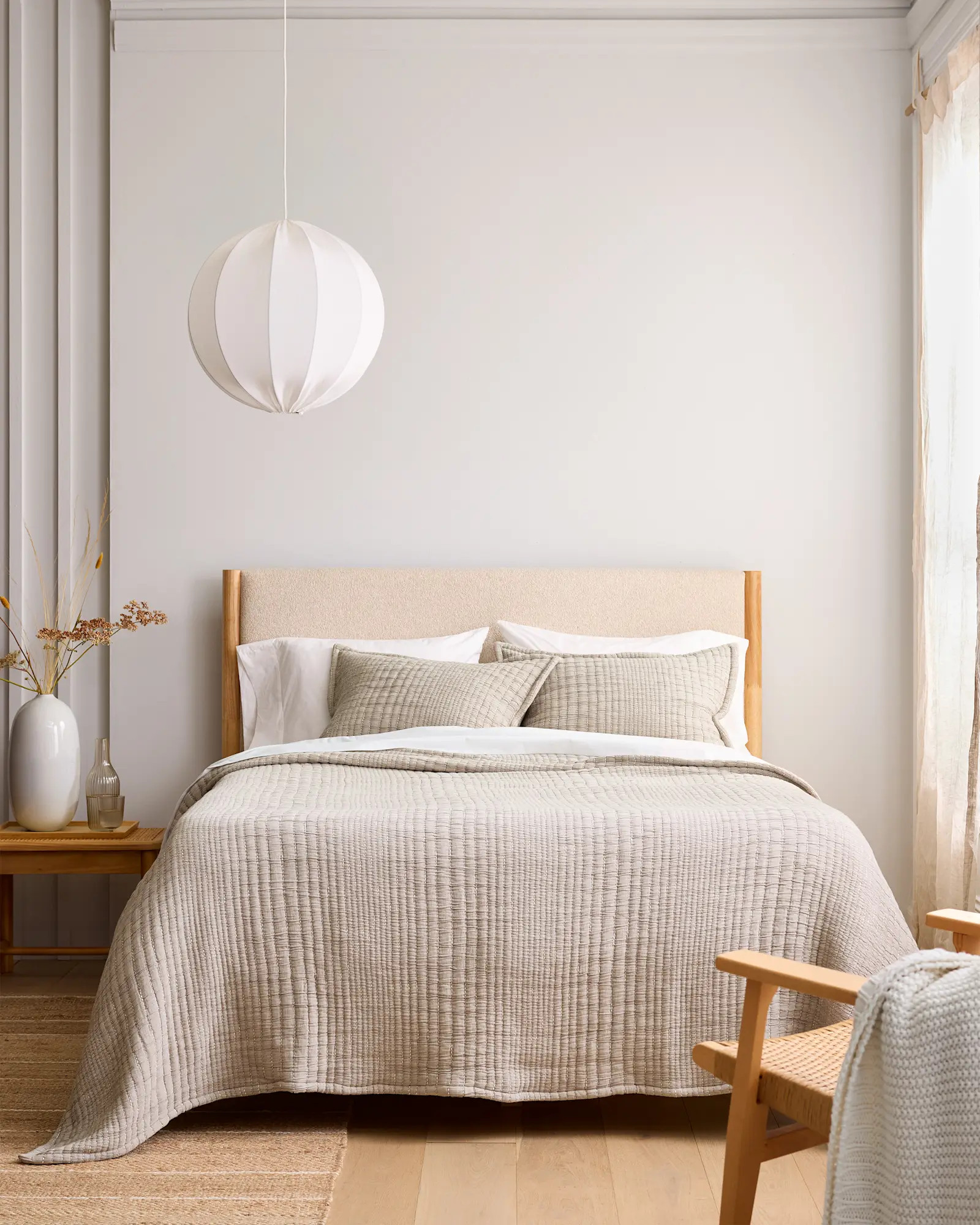 100% Organic Cotton Channel Stitch Coverlet in Taupe | Quince