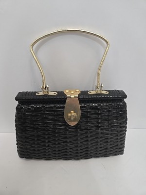 Vintage 1960’s Purse Jet Black Wicker and Lucite  | eBay | eBay US