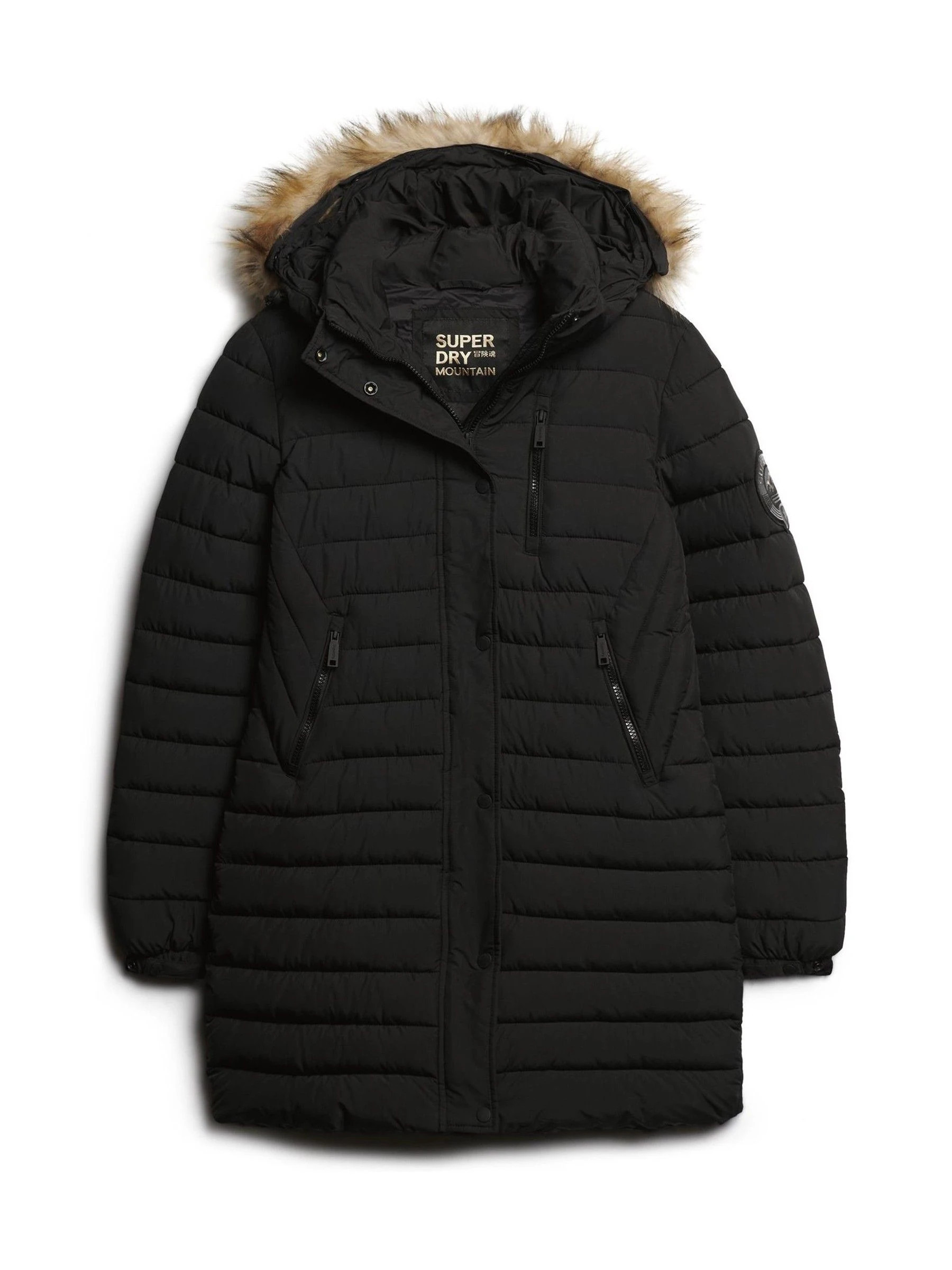 Superdry Superdry Black Fuji Hooded Mid Length Puffer Jacket | Next US
