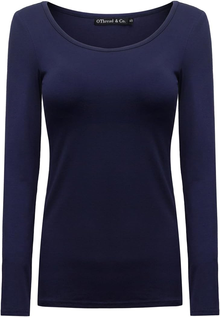 OThread & Co. Women's Long Sleeve T-Shirt Scoop Neck Basic Layer Stretchy Shirts | Amazon (US)