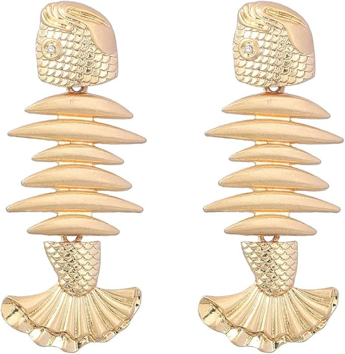 Fishbone Earrings, Fish Bone Dangle Earrings for Women, Bohemian Fish Skeleton Earrings, Mermaid ... | Amazon (US)