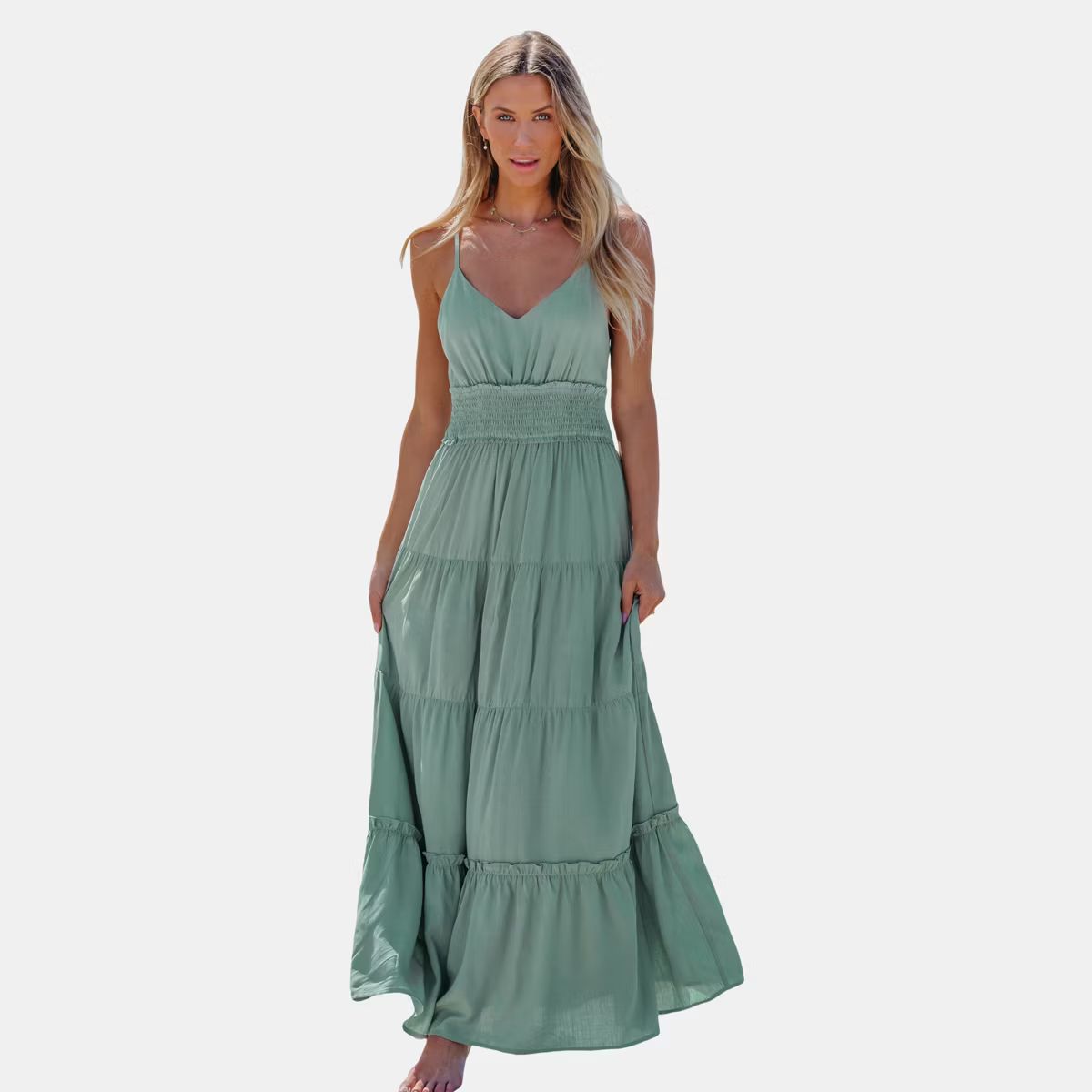 Women's Sage Sleeveless Smocked Waist Ruffled Hem Maxi Dress - Cupshe | Target