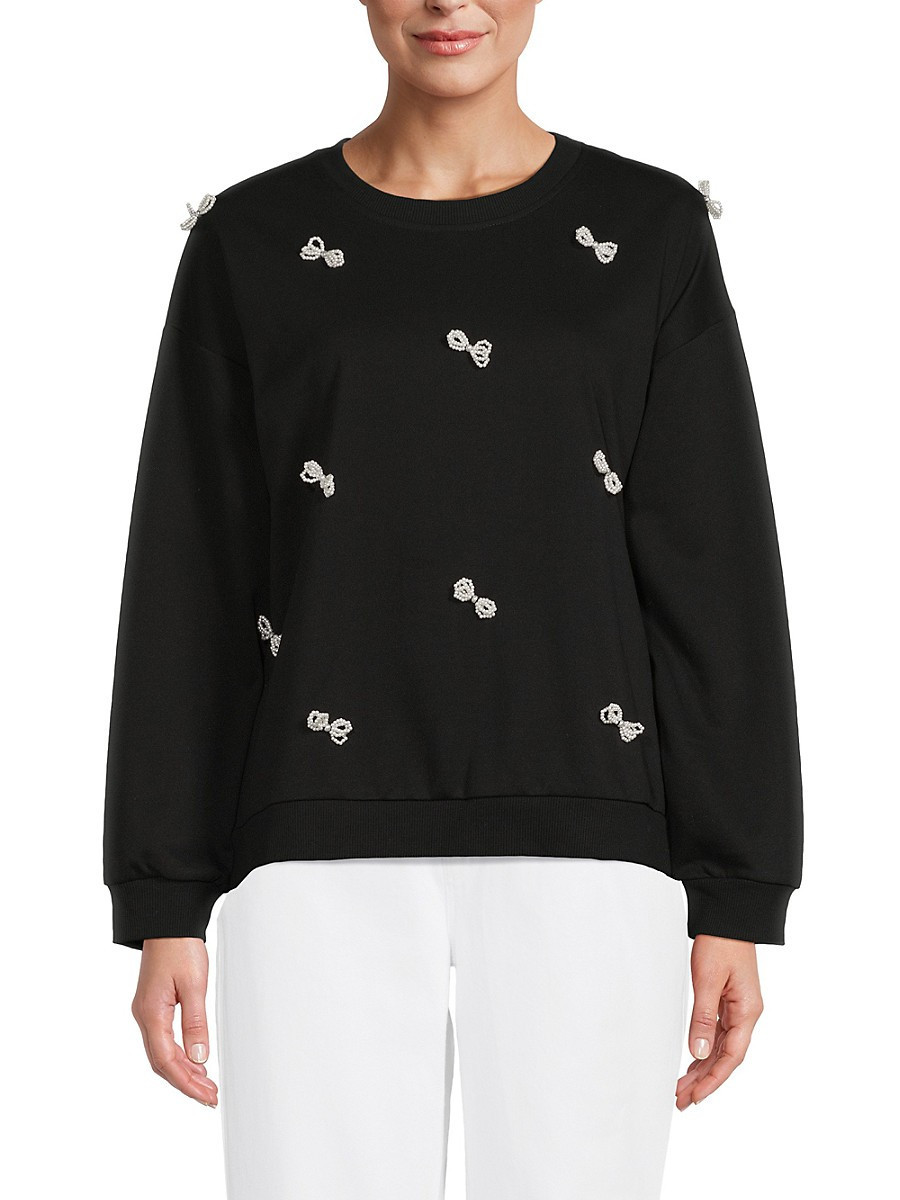 Lea & Viola Women's Beaded Bow Sweatshirt - Black - Size XS | Saks Fifth Avenue OFF 5TH