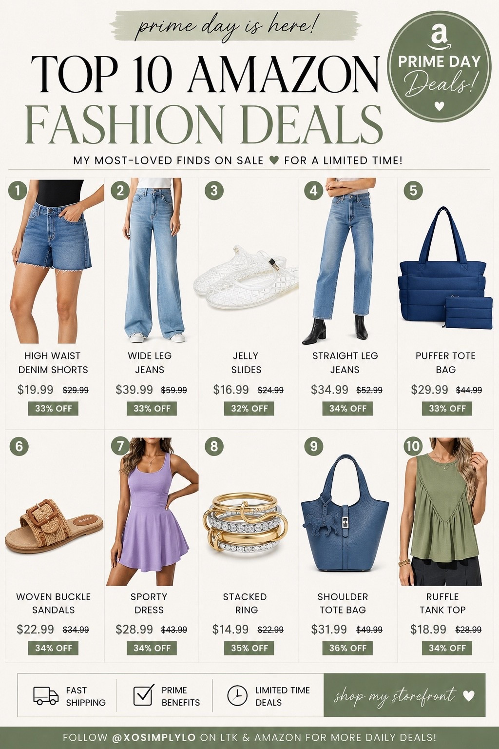 ✨ Amazon Prime Day is HERE and these are my Top 10 Fashion Deals you don’t want to miss! 🤍

From denim favorites and comfy summer dresses to chic handbags, sandals, and everyday basics, these finds are currently on sale for a limited time. These are the pieces I’m adding to cart before the deals disappear!

🛍️ Affordable
✨ Trendy
🤍 Everyday wearable
⚡ Prime Day pricing

Tap the link in my LTK to shop all of my Prime Day fashion finds before they’re gone!