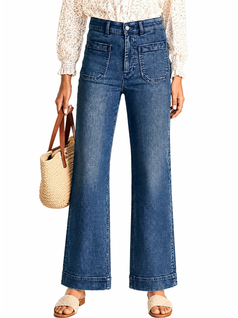 DOKOTOO Women's Wide Leg Jeans High Waisted Stretchy Straight Leg Denim Pants with Pockets Loose ... | Walmart (US)
