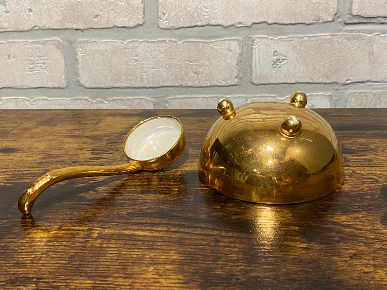 Vintage Miniature Cauldron, Gold and Iridescent Footed Bowl with Serving Spoon | Etsy (US)