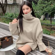 Turtleneck Drop Shoulder Oversized Jumper | SHEIN