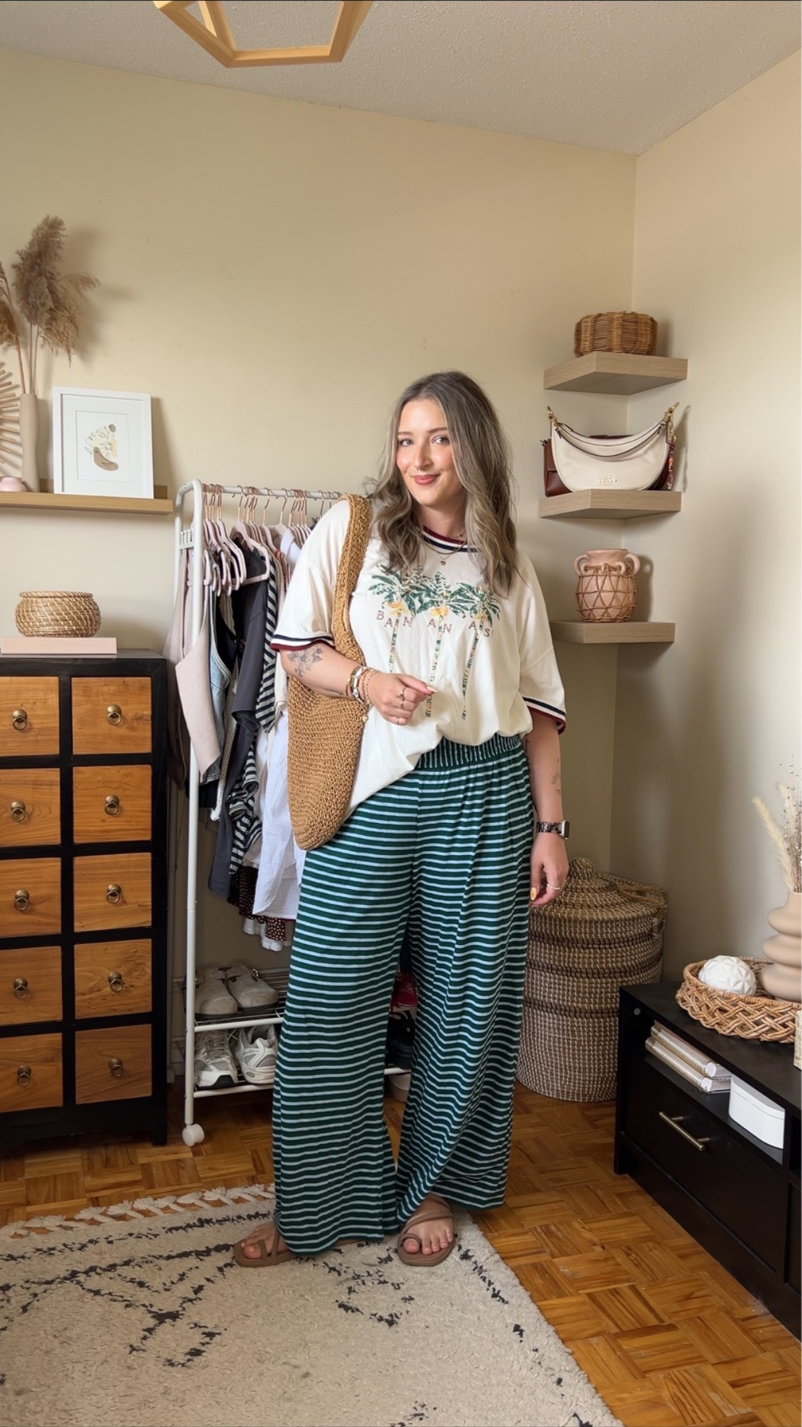 Comfy casual summer outfit! Wearing my usual size L in both the striped wide leg pants and graphic tee! Crocs sandals are super comfy, I’m a 9.5-10 shoe and wear a 10. Canadian crocs link under “similar products”

#LTKsummer #LTKsale #LTKmidsize