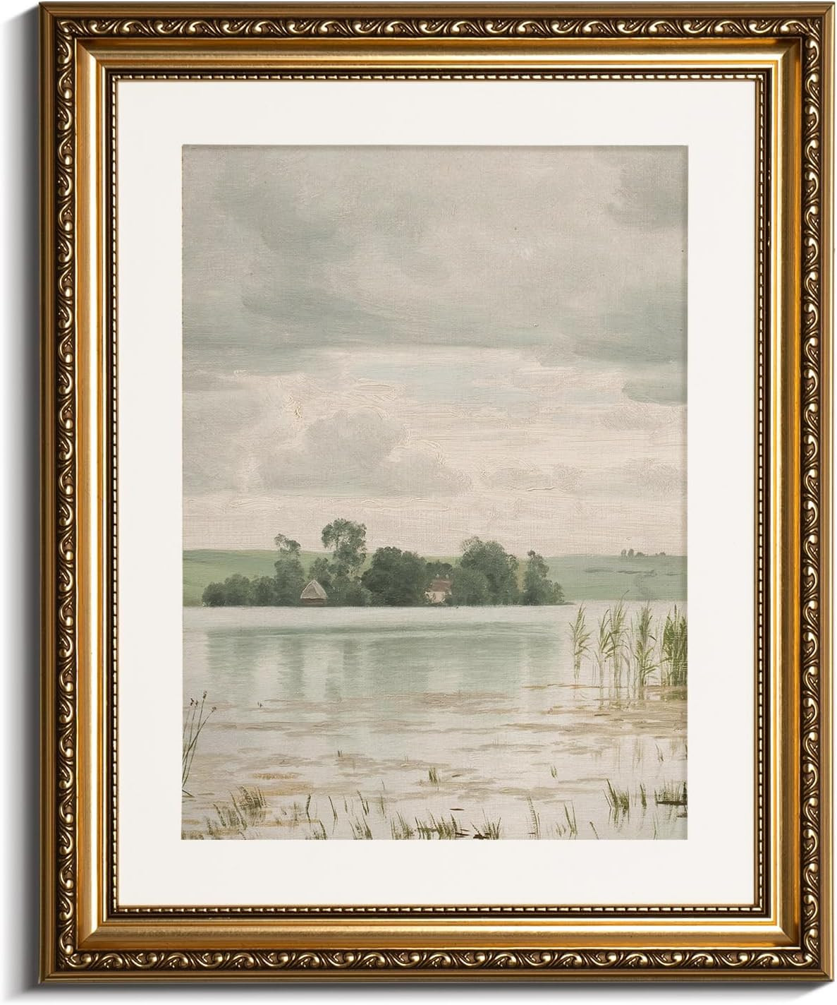 InSimSea Retro Gold Framed Wall Art, Home Room Esrum Lake Vintage Wall Decor, Canvas Print Artwor... | Amazon (US)