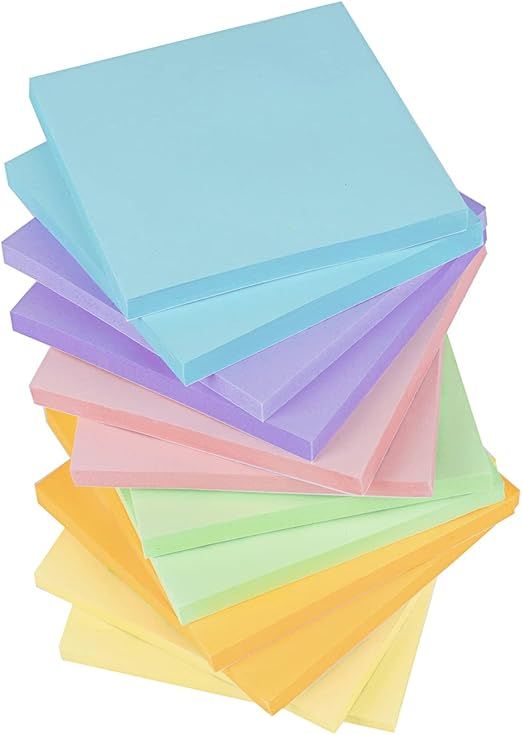(12 Pack) Sticky Notes 3x3, Pastel Post Stickies Colorful Super Sticking Power Memo Pads, 6 Color... | Amazon (US)