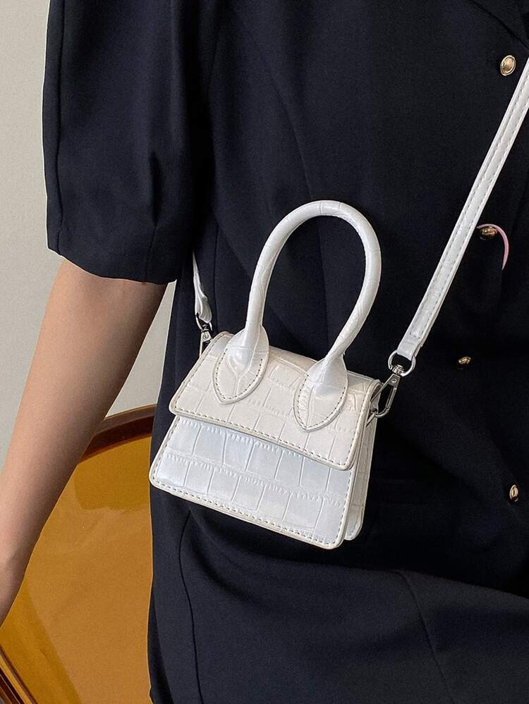 SHEIN Mini Croc Embossed Satchel Bag | SHEIN