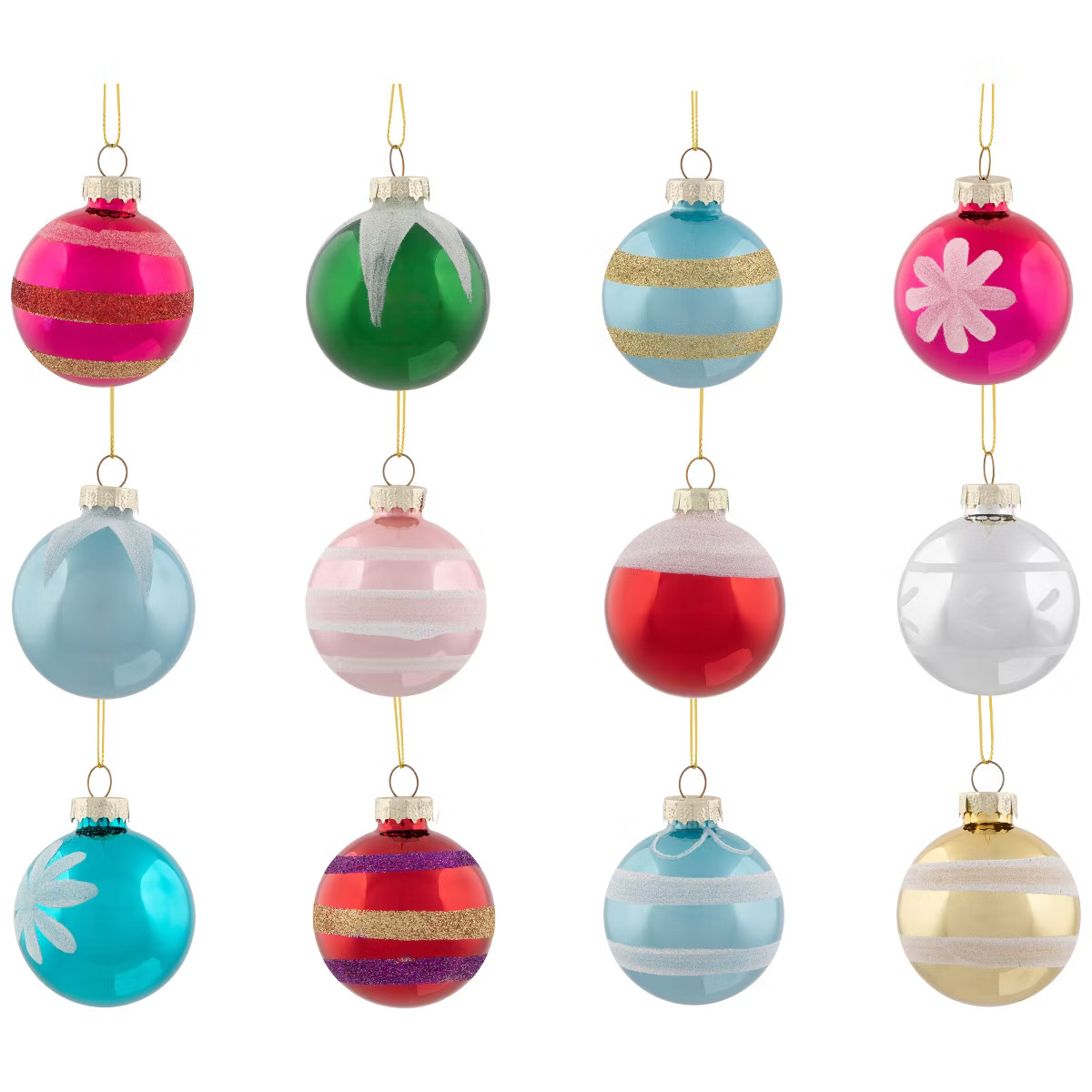 Northlight Floral and Striped Christmas Glass Ball Ornaments - 2.5" (60mm) - Multi - 12ct | Target