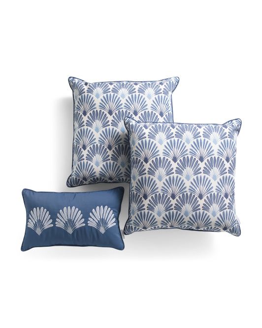 Set Of 3 Lumbar And Square Outdoor Deco Palm Print Pillows | TJ Maxx