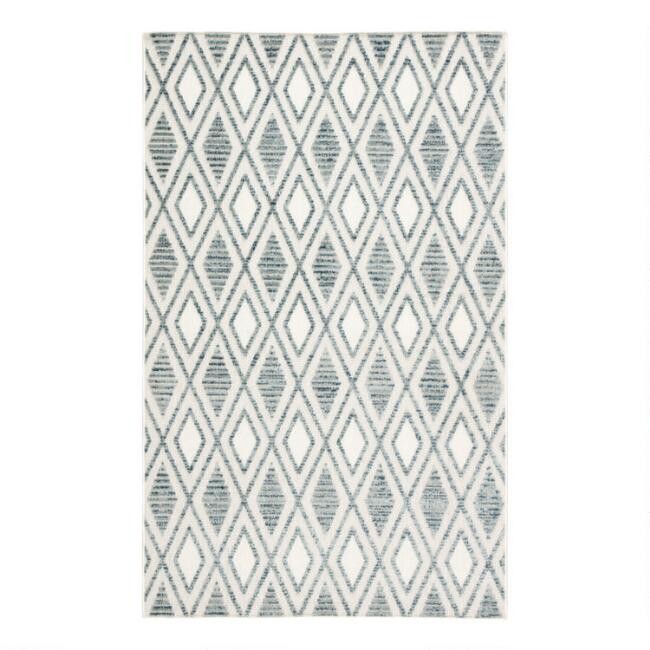 Blue and White Lattice Lahana Indoor Outdoor Rug | World Market
