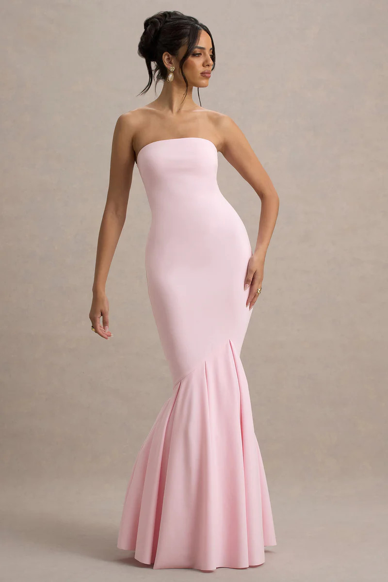 Angela  Pink Bandeau Fishtail Maxi Dress | Club L London