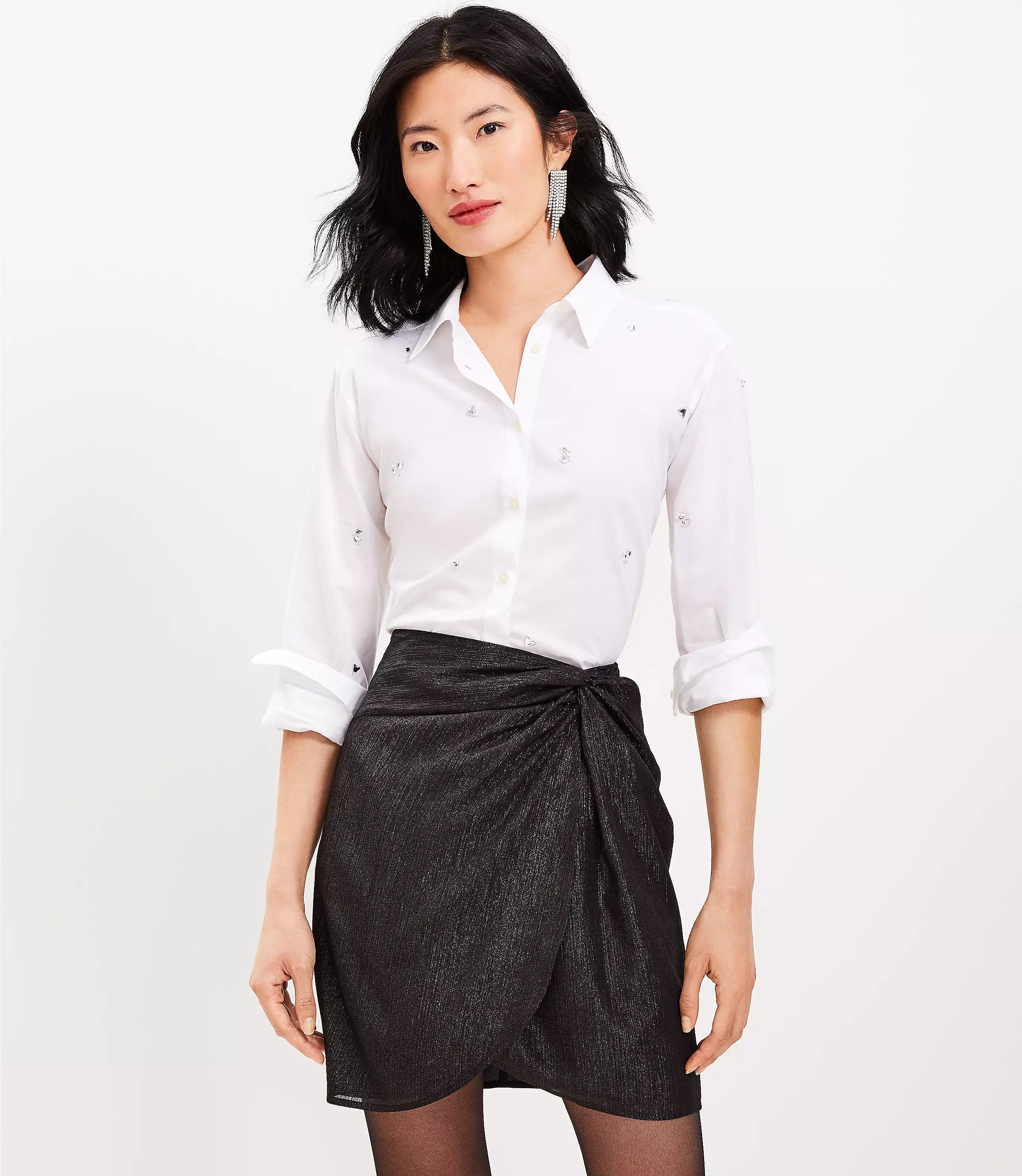 Shimmer Stripe Twist Shift Skirt | LOFT